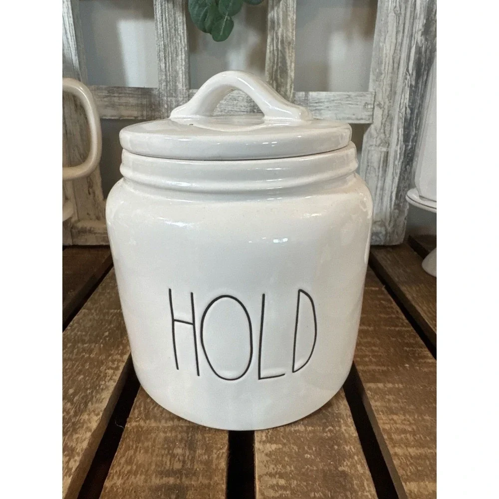 Rae Dunn Ceramic HOLD Canister w/ Lid, Artisan Collection By Magenta
